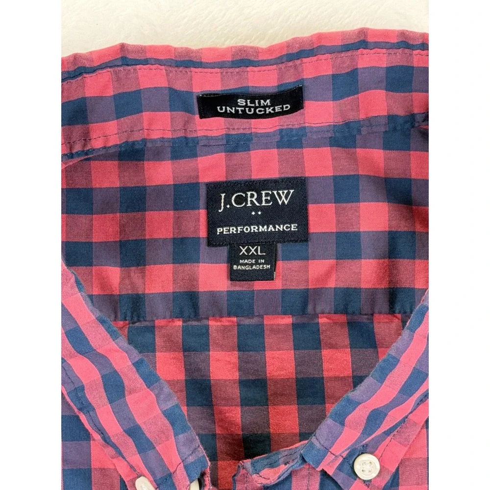 J. Crew Performance Slim Untucked‎ Gingham Shirt Mens XXL Pink Navy Blue Check